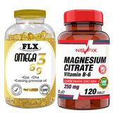 Nevfix Magnesium Citrate Vitamin B6 120 Tablet + Flx Omega 3-6-9 90 Kapsül Balık Yağı