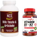 Nevfix Milk Thistle Artichoke Zerdeçal Karahindiba Zencefil Maydanoz Deve Dikeni Enginar 90 Tablet & Nevfix Vitamin D3-K2 120 Tablet