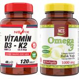 Nevfix Omega 3 Balık Yağı 1000 Mg 60 Yumuşak Kapsül Doğal Limon Aromalı & Nevfix Vitamin D3-K2 120 Tablet