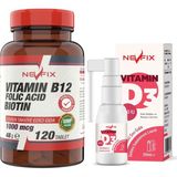 Nevfix Vitamin B12 Folic Acid Biotin 1000 mcg 120 Tablet + Vitamin D3 400 IU 20 ml Sprey