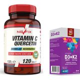 Nevfix Vitamin C Quercetin Bromelain 120 Tablet & Ncs Vitamin D3 + K2 Damla 20 ml
