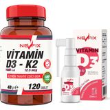 Nevfix Vitamin D3-K2 120 Tablet & Vitamin D3 400 Iu 20 ml Sprey (Sıvı)