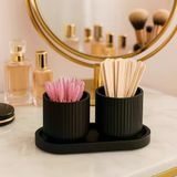 Nevhan Sanat 4 Parça El Yapımı Banyo & Makyaj Seti – Dekoratif Tepsili Organizer – Modern Minimalist Seramik Kutular