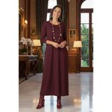Nevin Kaya Moda Bordo Gizli Cepli İnce Gösteren Tok Penye Elbise