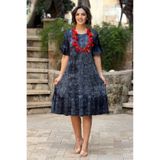 Nevin Kaya Moda Duman Renk Batik Desenli Etekleri Fırfırlı Yazlık Penye Pamuklu Elbise