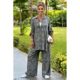 Nevin Kaya Moda Gri Renk Palazzo Pantolon Tunik Takım