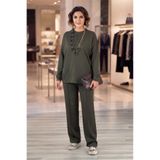 Nevin Kaya Moda Haki Modal Kumaş Çımalı Pantolon Bluz Takım