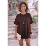 Nevin Kaya Moda Kahverengi Oversize Triko Bluz