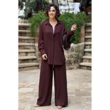 Nevin Kaya Moda Kahverengi Palazzo Pantolon Tunik İkili Takım