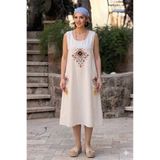 Nevin Kaya Moda Kilim Nakışlı Kolsuz Keten Elbise