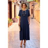 Nevin Kaya Moda Lacivert Kısa Kol Pamuklu Penye Elbise