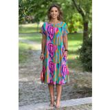 Nevin Kaya Moda Pembe Ametist Desen Pamuklu Elbise