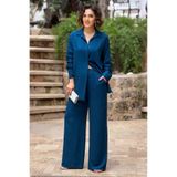 Nevin Kaya Moda Petrol Rengi Palazzo Pantolon Tunik İkili Takım