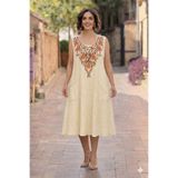 Nevin Kaya Moda Sarmaşık Nakışlı Keten Elbise