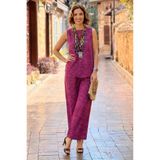 Nevin Kaya Moda Sicily Fuşya Kırçıllı Pantolon Bluz İkili Takım