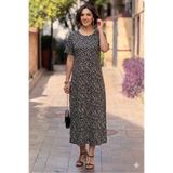 Nevin Kaya Moda Siyah Beyaz Bahar Çiçeği Desenli Penye Elbise - P1