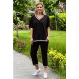 Nevin Kaya Moda Siyah Kısa Kollu Şeritli Ikili Takım - Pantolon Bluz