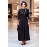 Nevin Kaya Moda Siyah Piliseli Modal Kumaş Elbise