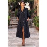Nevin Kaya Moda Siyah Pul Payet Çiçekli İtalyan Elbise