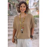 Nevin Kaya Moda Sütlü Kahverengi Ajurlu Merserize Triko Bluz