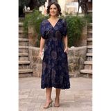 Nevin Kaya Moda V146-Lacivert Spiral Desenli Büzgülü Elbise