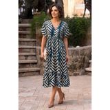 Nevin Kaya Moda V146-PETROL RENK Marakeş Desenli Büzgülü Elbise