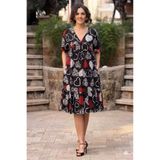 Nevin Kaya Moda V168-Siyah Kalp Desenli Göğüs Büzgülü Elbise