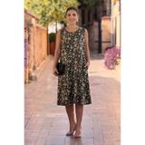 Nevin Kaya Moda V9- Siyah Kahve Çiçek Desenli Sıfır Kol Elbise
