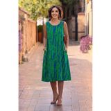 Nevin Kaya Moda V9- Yeşil Çizgi Desenli Sıfır Kol Elbise