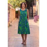 Nevin Kaya Moda V9- Yeşil Dikey Desenli Sıfır Kol Elbise