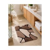 Nevora Banyo Paspası 50x60 cm Kahverengi Krem Desenli Yumuşak Kaymaz Tabanlı Banyo Halısı