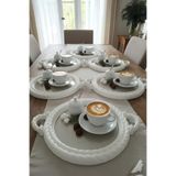 Nevora Örgü Desenli Yuvarlak Kahve Sunum Tepsisi 6’lı Set (Beyaz)