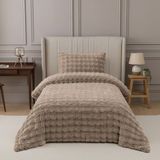 Nevore Home Ultra Soft Peluş Tek Kişilik Yatak Örtüsü Seti 160X220 cm – Yumuşak Dokulu - Bej - 160 x 220 cm