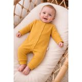 nevrankids Bebek Tulumu 0-9 Ay Fitilli Interlok Çıtçıtlı Yenidoğan Tulumu - Sarı - 6 - 9 Ay