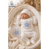 nevrankids Erkek Bebek Hastane Çıkışı 5'li Set Prens Taç Nakışlı Taşlı Yenidoğan Takımı