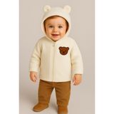 Nevrankids Unisex Mont Bebek Welsoft Ayı Kulaklı Fermuarlı - 1 Yaş - Ekru