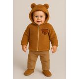 Nevrankids Unisex Mont Bebek Welsoft Ayı Kulaklı Fermuarlı - 4 Yaş - Kahve