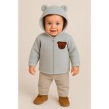 Nevrankids Unisex Mont Bebek Welsoft Ayı Kulaklı Fermuarlı - 9 - 12 Ay - Gri