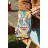 New Bazaar Kadın Cüzdan ve Kartlık - French Bulldog Desenli - Renkli - Dokuma Kumaşlı - 9,75 cm x 19,50 cm