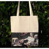 New Bazaar Kanvas Bez Çanta - Dokuma Kumaş Desenli - Iç Cepli ve Cırtlı - 36 x 40 cm - Caravaggio - Renkli