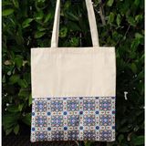 New Bazaar Kanvas Bez Çanta - Dokuma Kumaş Desenli - Iç Cepli ve Cırtlı - 36 x 40 cm - Çini Desenli - Renkli