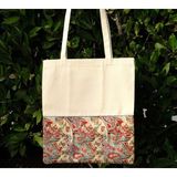 New Bazaar Kanvas Bez Çanta - Dokuma Kumaş Desenli - Iç Cepli ve Cırtlı - 36 x 40 cm - Pateh (Paisley) Desenli - Renkli