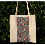 New Bazaar Kanvas Bez Çanta - Dokuma Kumaş Desenli - Iç Cepli ve Cırtlı - 36 x 40 cm - Renkli Damlayan Damlalar