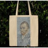 New Bazaar Kanvas Bez Çanta - Dokuma Kumaş Desenli - Iç Cepli ve Cırtlı - 36 x 40 cm - Vincent Van Gogh - Renkli