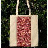 New Bazaar Kanvas Bez Çanta - Dokuma Kumaş Desenli - Iç Cepli ve Cırtlı - 36 x 40CM-BORDO Paisley Çiçek Desenli - Renkli