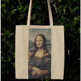 New Bazaar Kanvas Bez Çanta - Dokuma Kumaş Desenli - Iç Cepli ve Cırtlı - 36 x 40CM-LEONARDO Da Vinci-Mona Lisa - Renkli