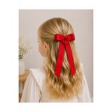 NEW BOWS BANDS Kız Çocuk Kırmızı Çift Fiyonk Kurdela Saç Tokası Uzun Kurdeleli