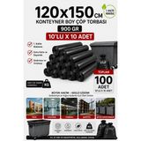 New City 120x150 cm 240 Litre Konteyner Boy Çöp Torbası 100 Adet Siyah Dayanıklı Endüstriyel Çöp Poşeti 10'lu 10 Rulo