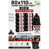 New City 80x110 cm 120 Litre Jumbo Boy Çöp Torbası 300 Adet Siyah Dayanıklı Endüstriyel Çöp Poşeti 30'lu 10 Rulo
