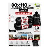 New City 80x110 cm 120 Litre Jumbo Boy Çöp Torbası 60 Adet Siyah Dayanıklı Endüstriyel Çöp Poşeti 30'lu 2 Rulo